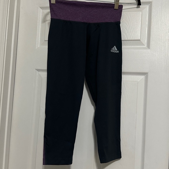 Adidas Black Leggings with Purple Waistband - Picture 1 of 2